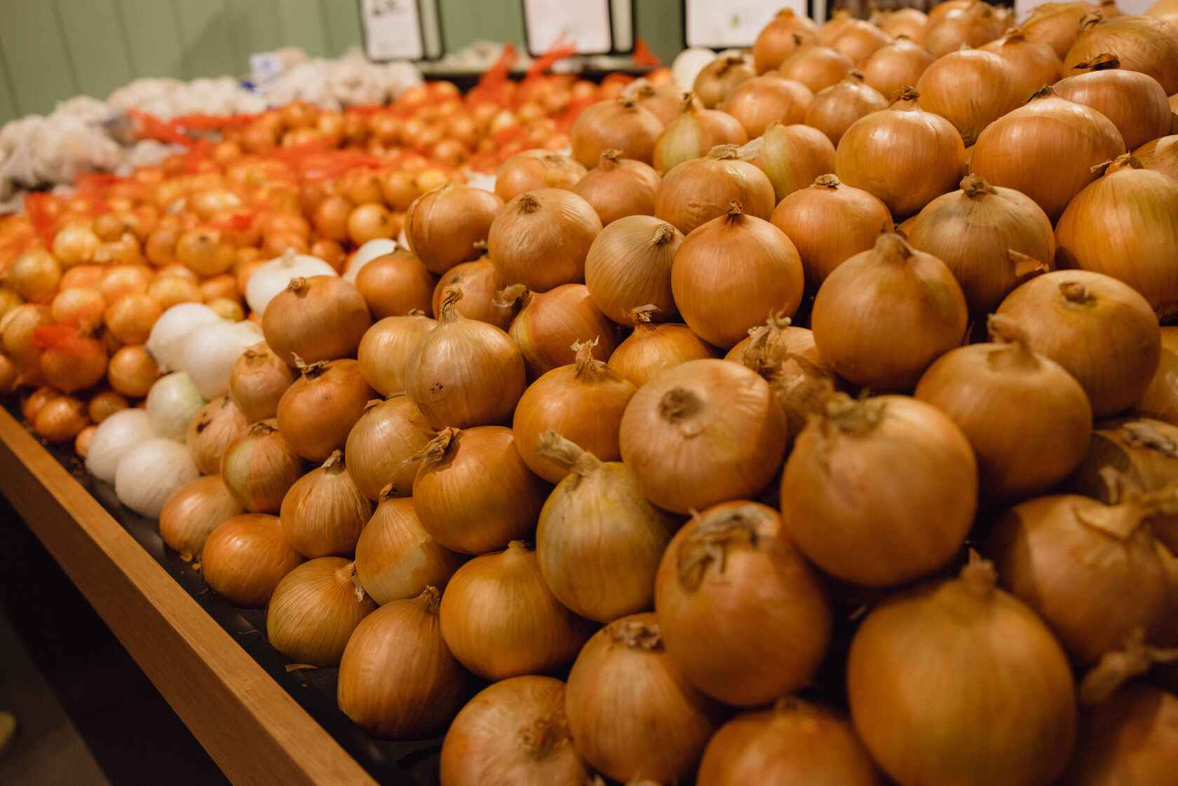 In-store photo: display of brown and white onions